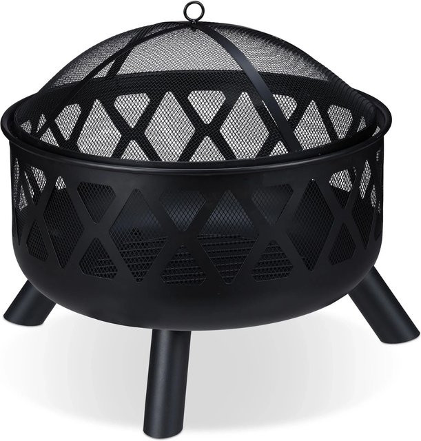Relaxdays Feuerschale aus Stahl in Schwarz mit Funkenschutz, Durchmesser: 58 cm, Höhe: 62 cm - Bild 1
