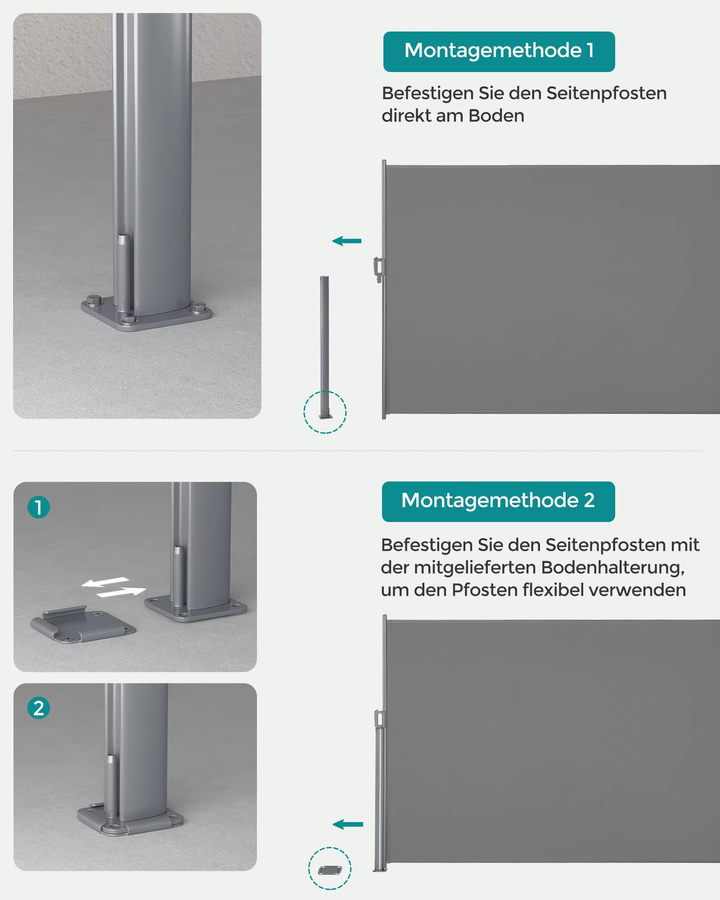 SONGMICS Seitenmarkise als Sichtschutz und Windschutz ausziehbar, Farbe: Grau, B/H: 385 x 180 cm - Bild 3