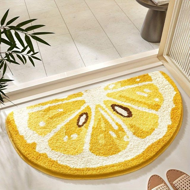 Badezimmer Teppichmatte Fan Xiang, halbrunde Badematte in Gelb, rutschfest und extra weich, B/T: 80 x 50 cm - Bild 1