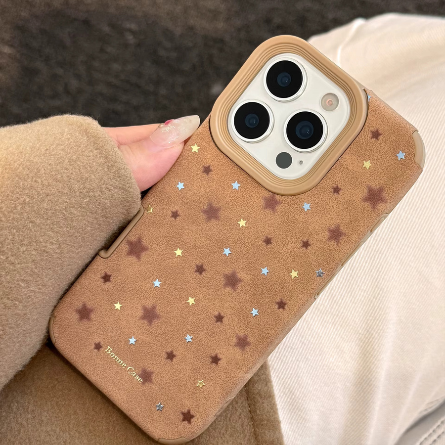 MUQGEW Koreanische Handyhülle mit Sternen und Ledertextur für iPhone 11 bis iPhone 17 Pro Max, Florales Softcover, Stoßfest - Bild 3