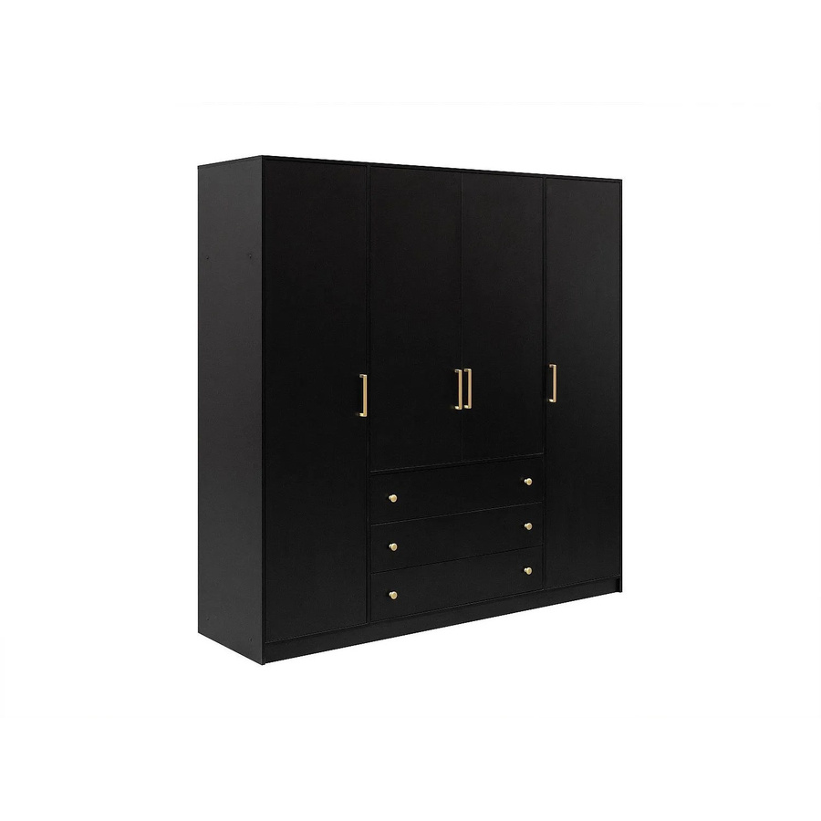 Vente-unique Kleiderschrank Lizandro in Schwarz im Art Deco Design mit integrierten Schubladen, Breite: 196 cm, Tiefe: 58 cm, Höhe: 200 cm - Bild 2