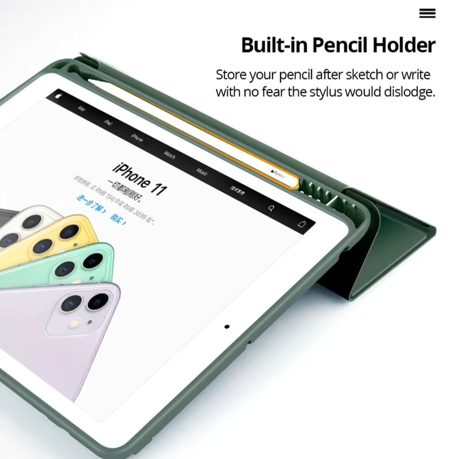 Intelligente Tablet-Hülle für Apple iPad Pro, Air und Mini mit PU-Abdeckung und Stifthalter in Lila oder Grün - Bild 1