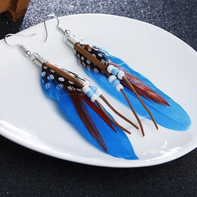 NATAWA Ohrringe, Quaste, bunte Federperlen, Damen, blue - Bild 1