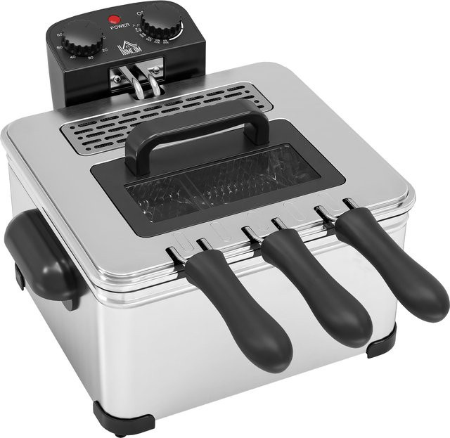 HOMCOM Fritteuse aus Edelstahl in Silber mit 5 l Kapazität, 2000 W, einstellbarer Temperatur und Timer sowie Sichtfenster - Bild 1