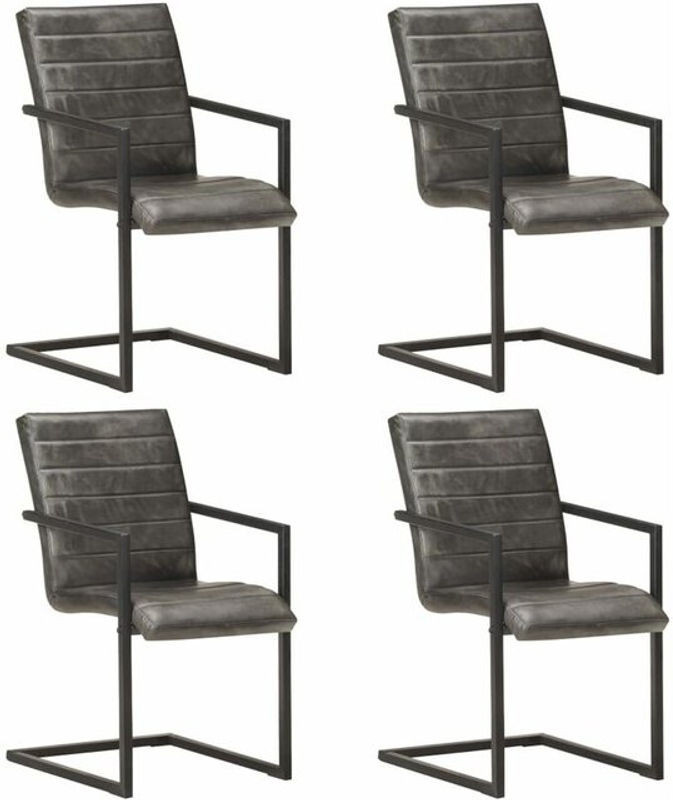 4er Set Freischwinger Stühle aus Echtleder in Grau im Industrial Retro Design von vidaxl - Bild 1
