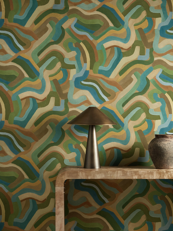 Harlequin Tapete Spiralis Abstract Mid-Century Vlies Tapete Multicolour Turquoise Green Yellow - Bild 1
