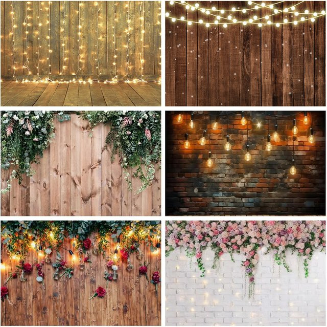 Yeele Fotohintergrund Holz und Backstein Mauer mit Blumen in Braun für Hochzeiten und Geburtstage - Bild 1