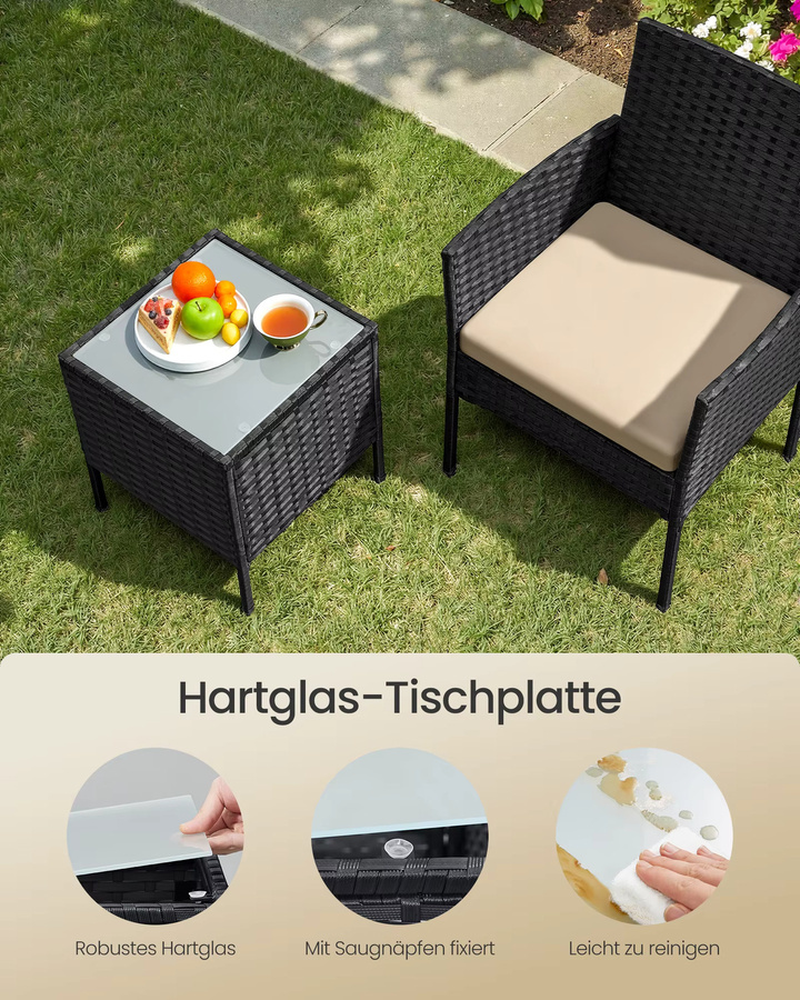 SONGMICS Gartenmöbel-Set aus PE-Polyrattan in Gelb mit Tisch und 2 Stühlen für Balkon und Terrasse - Bild 2