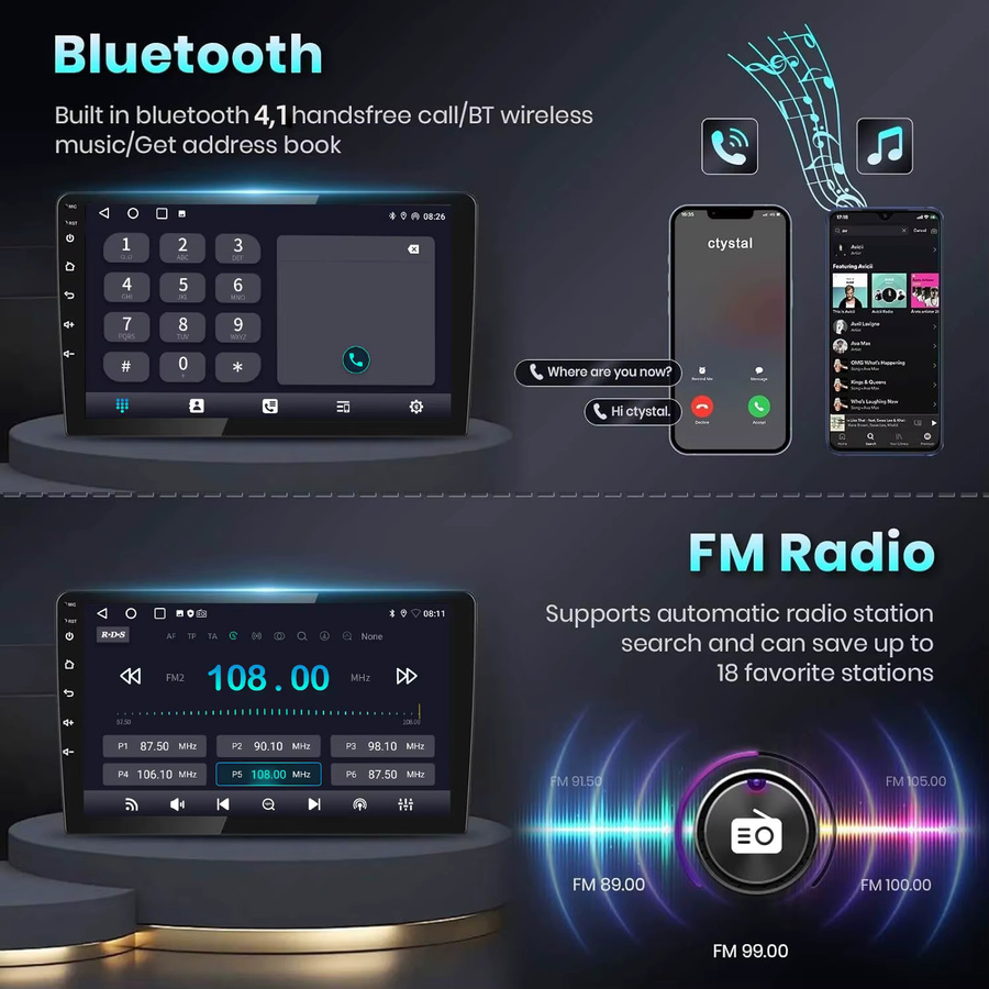 ESSGOO 9 Zoll Android 15 Autoradio für Audi A4 S4 RS4 8E 8F B7 und Seat Exeo mit Bluetooth, GPS, WLAN, Carplay und Android Auto in Schwarz - Bild 3