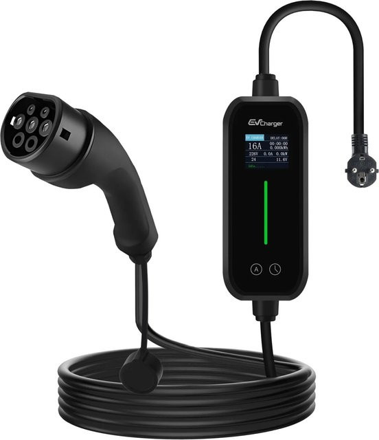 Junsun EV Ladegerät Typ 2 mit 8m Kabel, 3kW, 6-16A in Schwarz - Bild 1