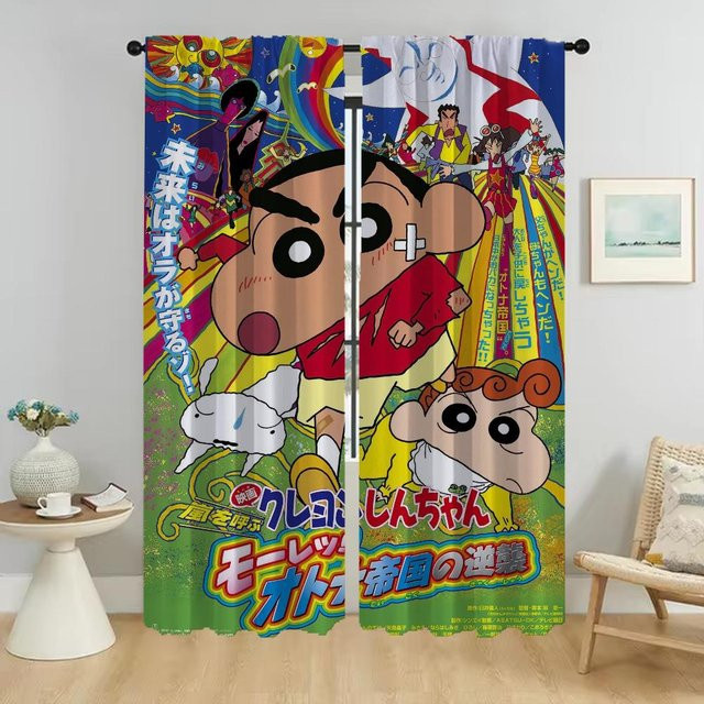 Crayon Verdunkelungsvorhänge Set aus 2 Stück, halbtransparente Fenstervorhänge mit Grafikdesign für Wohnzimmer und Schlafzimmer, Farbe: Mehrfarbig, Breite: 50 cm, Höhe: 70 cm - Bild 1