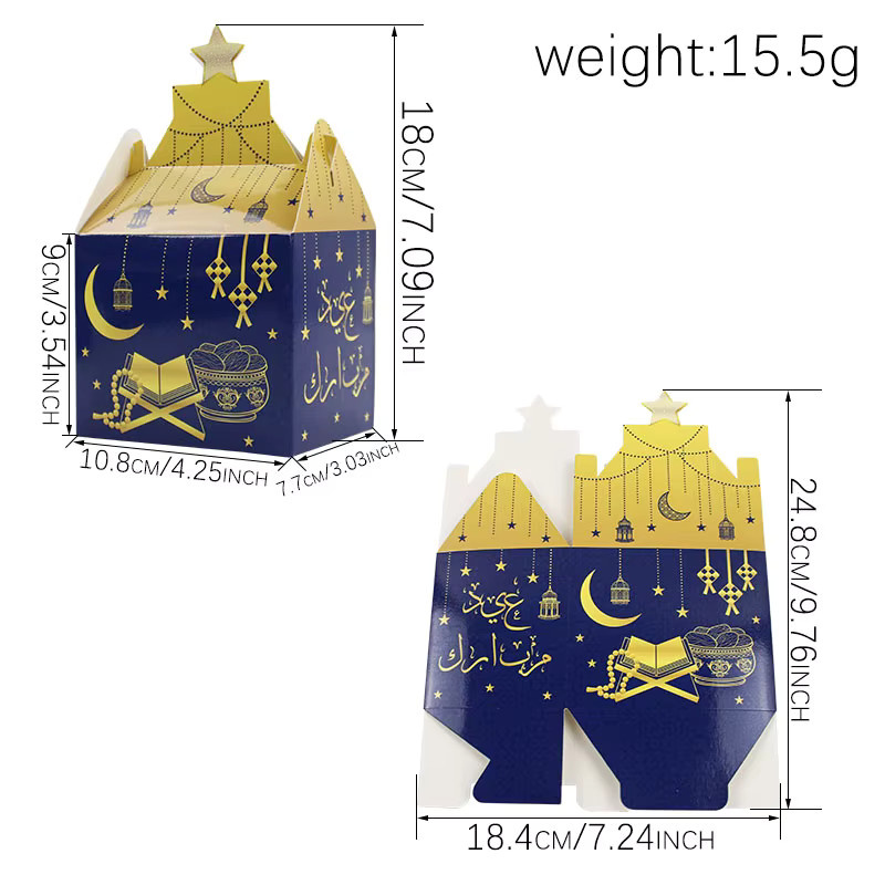 12 oder 24 Stück Eid Mubarak Geschenkkartons für Ramadan Kareem Party Dekoration in Mehrfarbig und Blau aus Papier - Bild 5