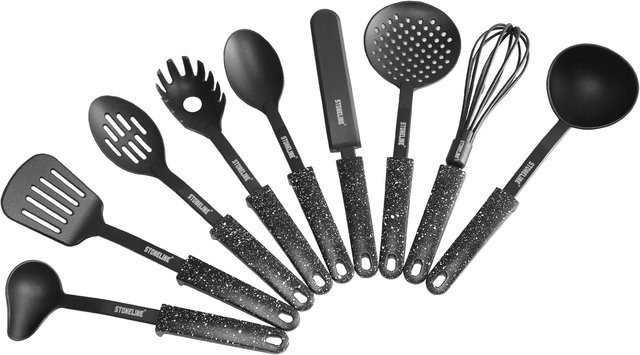 Stoneline 9-teiliges Küchenhelfer Set aus Kunststoff in Schwarz mit praktischer Stütze, ideal für antihaftbeschichtetes Kochgeschirr - Bild 1