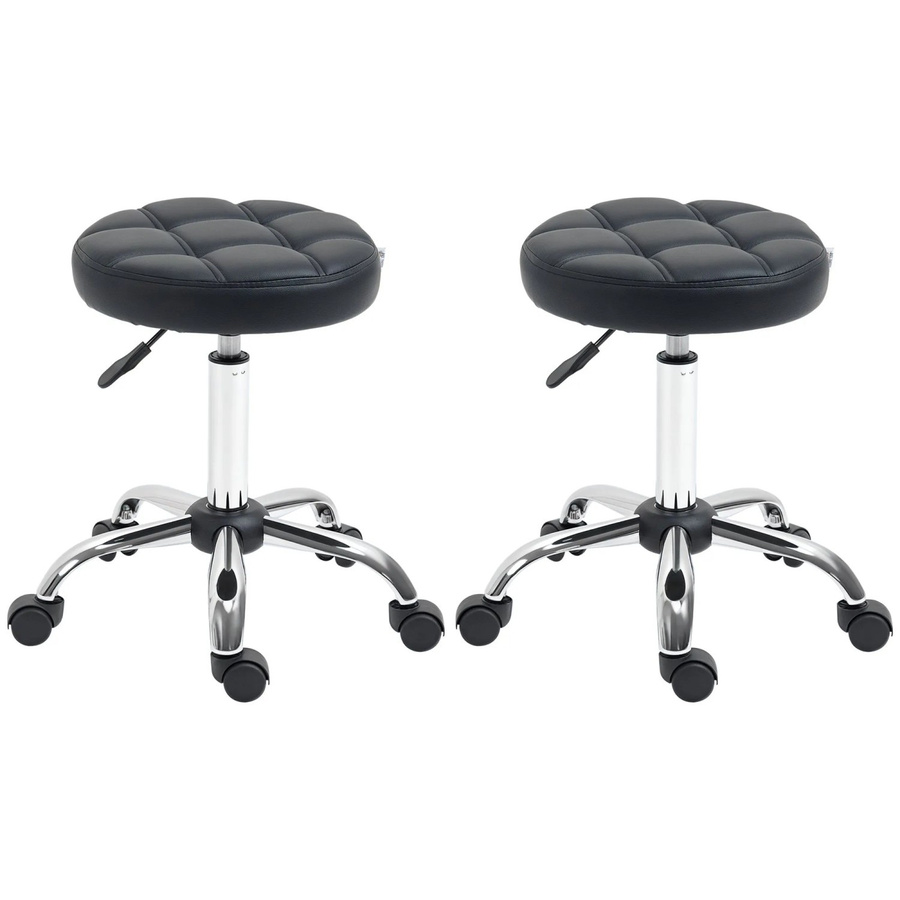 2er-Set HOMCOM Rollhocker höhenverstellbar aus Kunstleder und Stahl in Schwarz, Durchmesser: 35,5 cm, Höhe: 48-63 cm - Bild 2