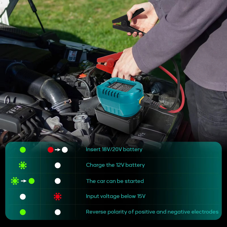 Makita Auto Starthilfe Adapter für 18V BL1830 Lithium-Batterie mit Clips zur Notstromversorgung - Bild 6