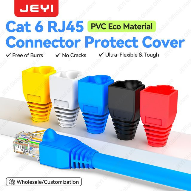 JEYI 100 Stück RJ45 Ethernet-Netzwerkkabel Zugentlastungsstiefel in Schwarz für CAT5E und CAT6 aus PVC - Bild 1