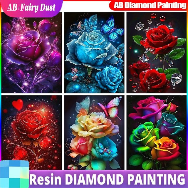 DIY Diamond Painting Set Fairy Dust mit Rose Motiv in Multicolor, 5D Mosaik Stickerei aus Harz - Bild 1
