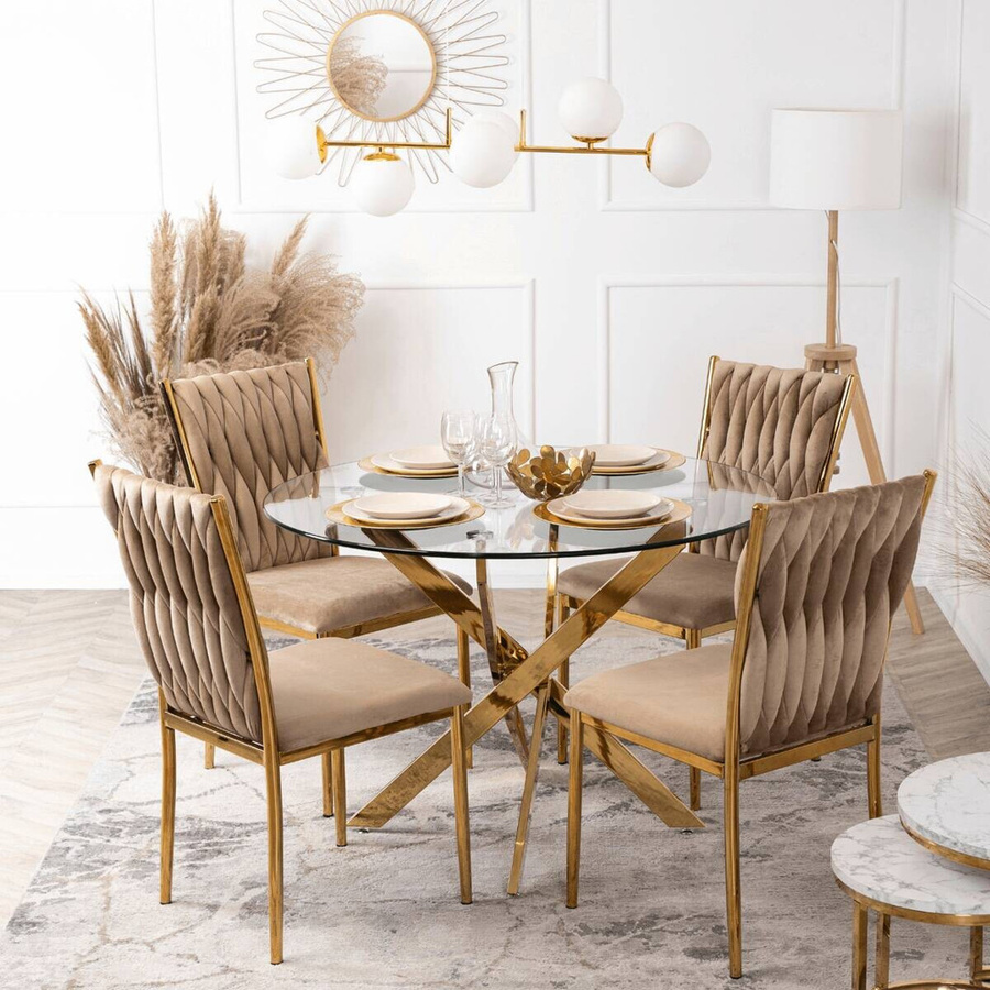 WIPMEB Stuhl DAN in Beige aus Velourstoff mit Metallgestell und Steppung B/H/T: 48 x 58 x 94 cm - Bild 2