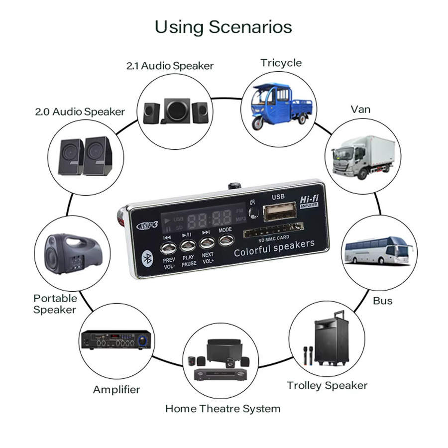 KEBIDU Bluetooth 5.0 MP3-Player mit USB und TF-Slot, WMA WAV Decoder Board mit FM-Radio und Freisprecheinrichtung für Auto-Audio-Adapter, DC 12V - Bild 6
