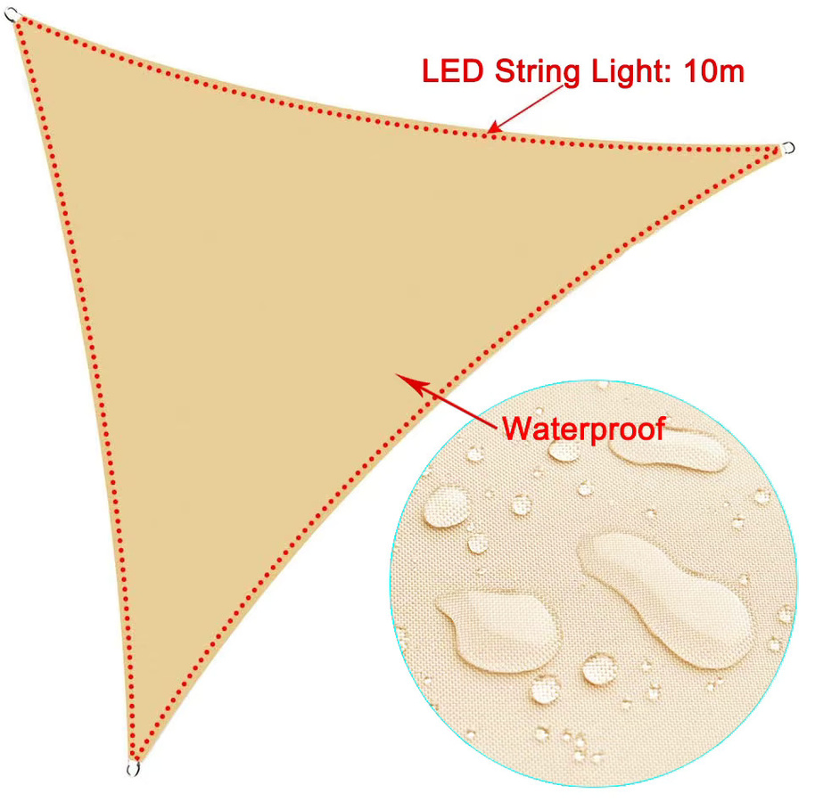 Aunct Dreieck Sonnensegel aus wasserdichtem 420D Oxford Stoff mit LED-Lichterkette in Gelb, B/T: 304,8 x 304,8 cm - Bild 3