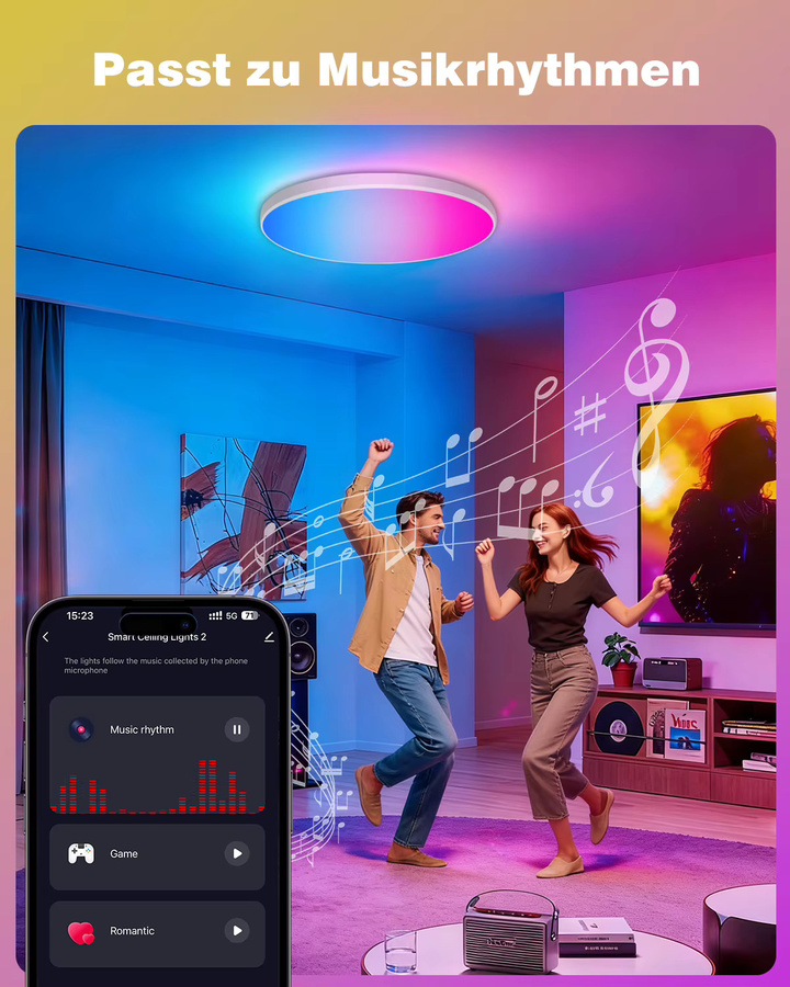 Oraymin RGB LED-Deckenleuchte mit Fernbedienung und App-Steuerung, dimmbar, 24W, Multicolour, Durchmesser: 30 cm - Bild 2