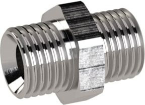 Riegler Doppelgewindenippel aus Edelstahl 1.4571 in Silber, G 3/4 a. und G 1/2 a., SW 32 - Bild 1