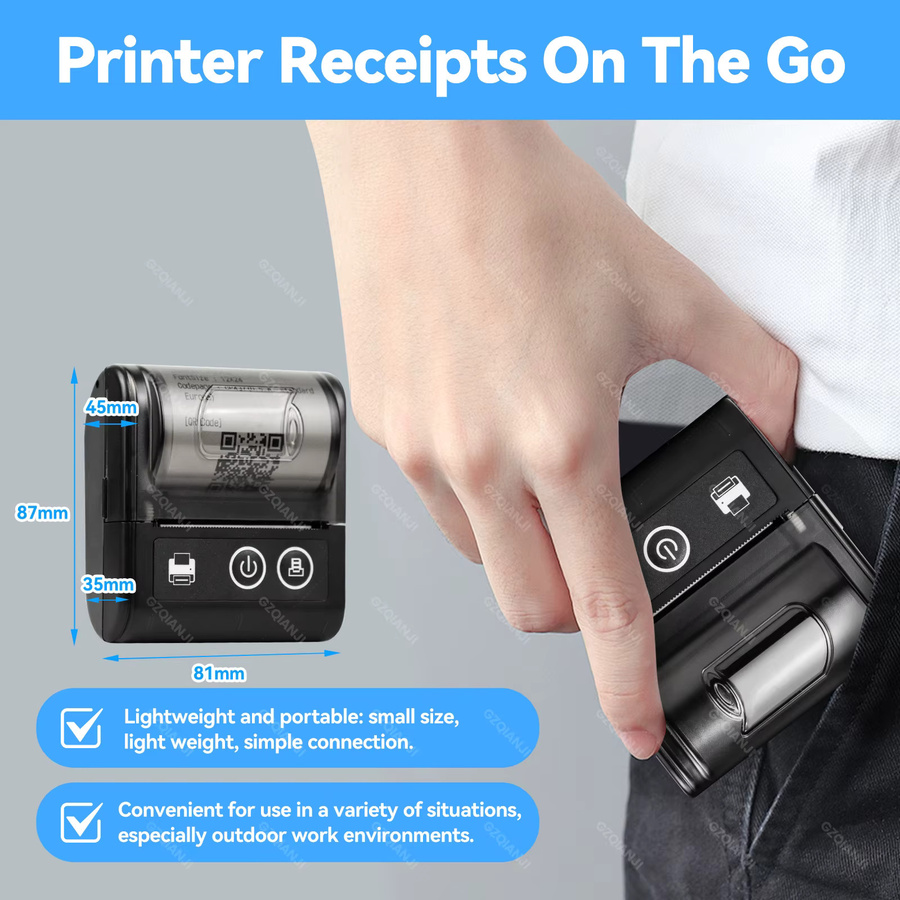 GZQIANJI Mini Thermo-Belegdrucker Tragbarer Bluetooth und USB POS Drucker für Android, iOS und PC - Bild 5