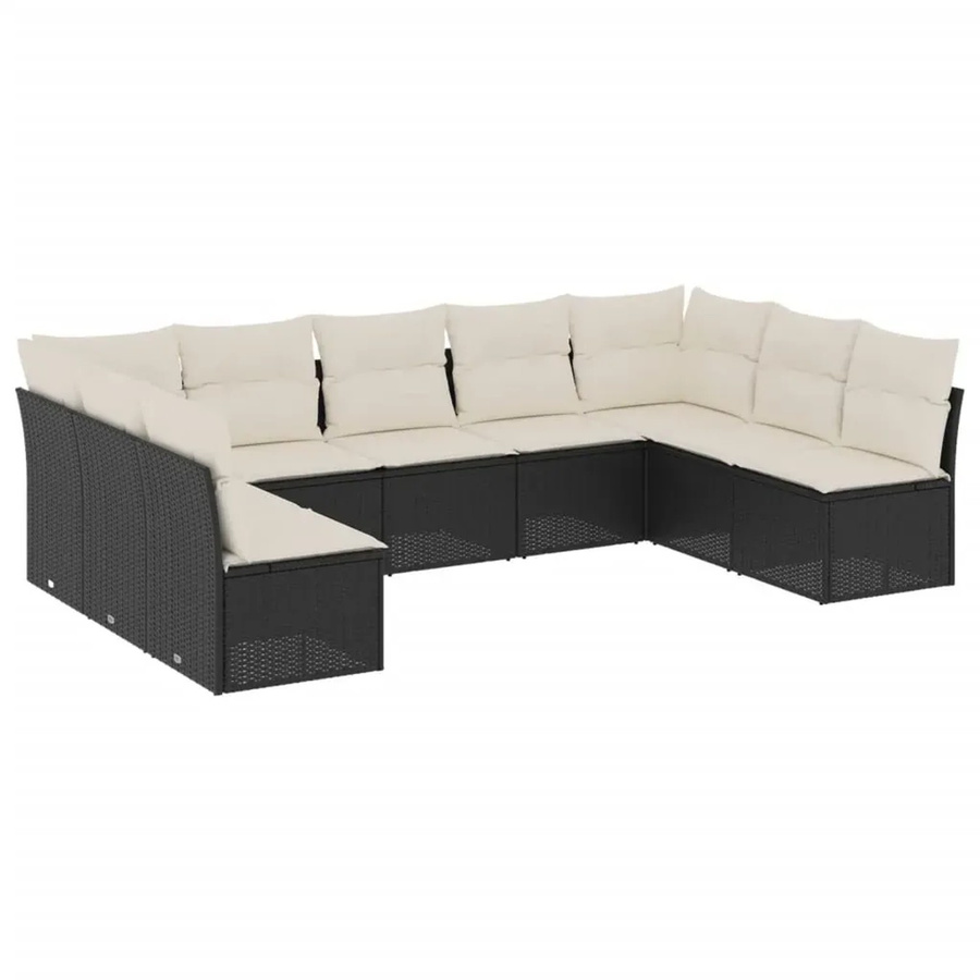 vidaXL 9-teilige Garten-Sofagarnitur aus Poly-Rattan mit Kissen in Schwarz-Creme - Bild 2
