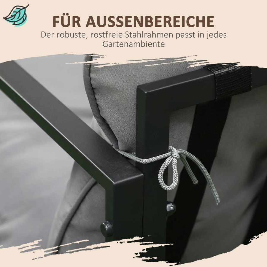 Outsunny Gartenmöbel-Set aus Stahl und Glas in Grau und Schwarz, modern gestaltet, Breite: 70 cm, Höhe: 67 cm, Tiefe: 114 cm - Bild 5