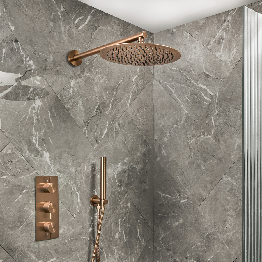 HudsonReed Unterputz-Thermostat-Set mit Duschkopf und Handbrause in Roségold und Gold - Bild 1