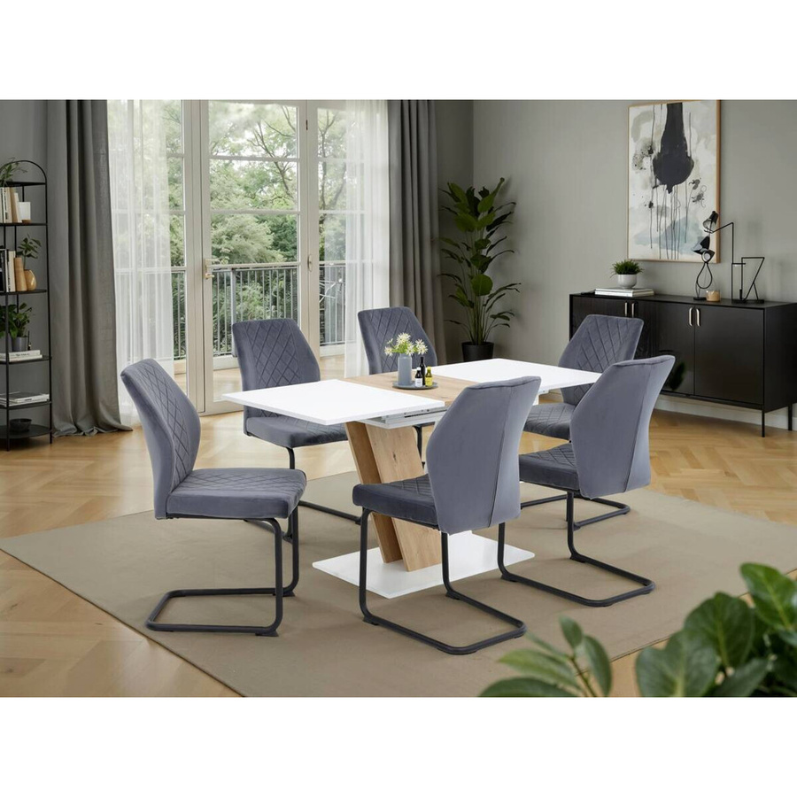 Hela Esstisch modern in Weiß und Eiche Nachbildung, ausziehbar, B: 150 cm, H: 76 cm, T: 70 cm - Bild 2