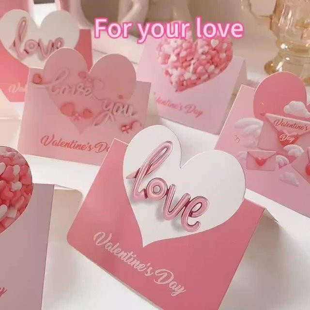 10er Set Grußkarten für Valentinstag und Hochzeit in Pink aus Papier - Bild 1
