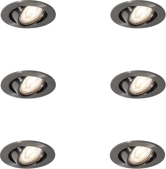 QAZQA 6er Set Moderne Einbaustrahler Cisco in Gunmetal Grey, Rund, Schwenkbar, GU10, Durchmesser: 50 mm - Bild 1