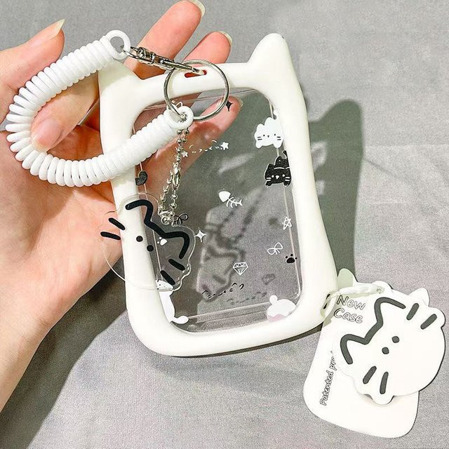 Transparenter Kartenhalter mit Katzenohren in Weiß inklusive Schlüsselband für Ausweise und Campus-Karten - Bild 1
