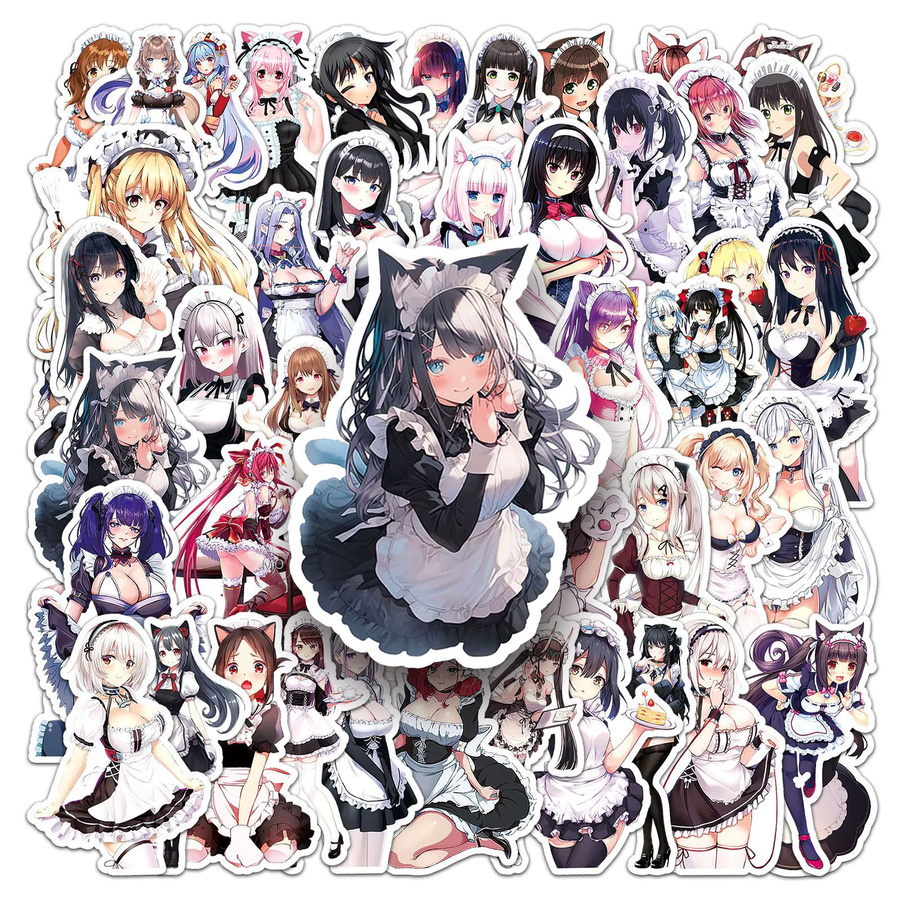 Potdemiel Anime Cartoon Maid Aufkleber, Bunt, 10-teiliges Set - Bild 2
