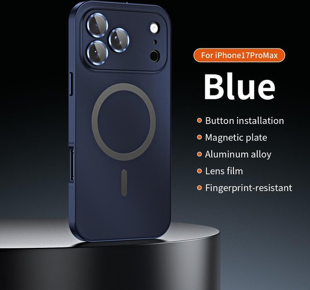 Magnetische Metall-Schutzhülle für Apple iPhone 12 bis 17 Pro Max und 14 Plus mit MagSafe Unterstützung und Objektivschutz aus Aluminium in Blau - Bild 1