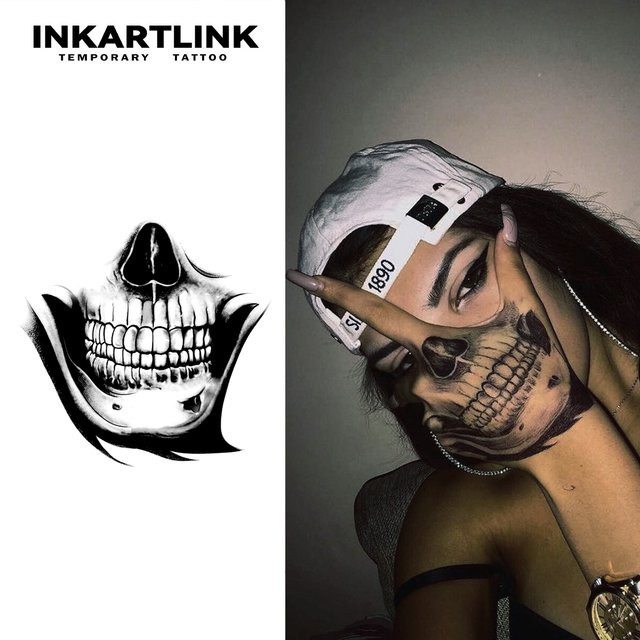 INKARTLINK Temporäres Totenkopf-Tattoo, wasserfest, semi-permanent - Bild 1