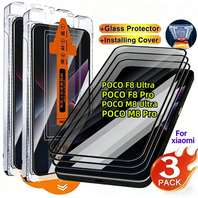 3er-Pack HKSN Displayschutzfolien aus gehärtetem Glas für Xiaomi Poco F8 Ultra und M8 Ultra Pro, HD und Datenschutz, transparent - Bild 1