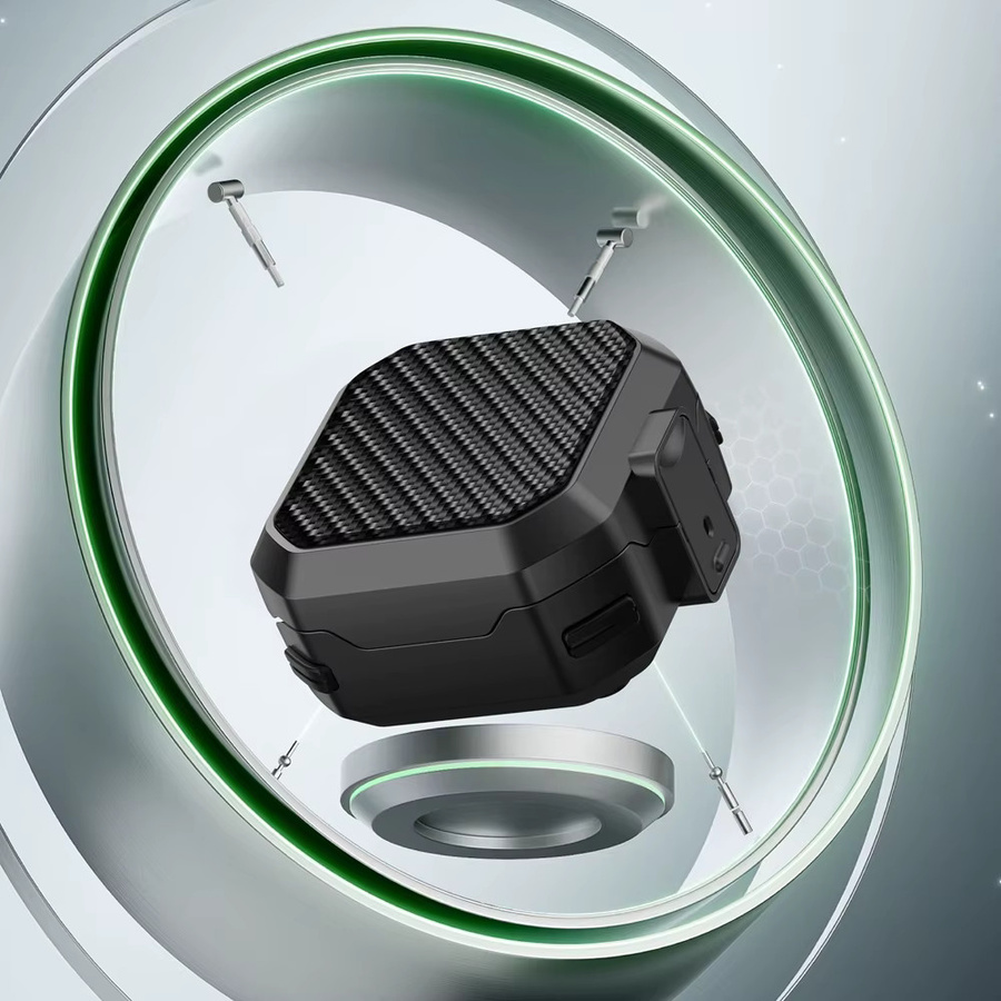Stoßfeste Kohlefaser-Schutzhülle mit Schalterverschluss und Schlüsselanhänger für Samsung Galaxy Buds 4 / Buds 4 Pro in Schwarz und Grün - Bild 4
