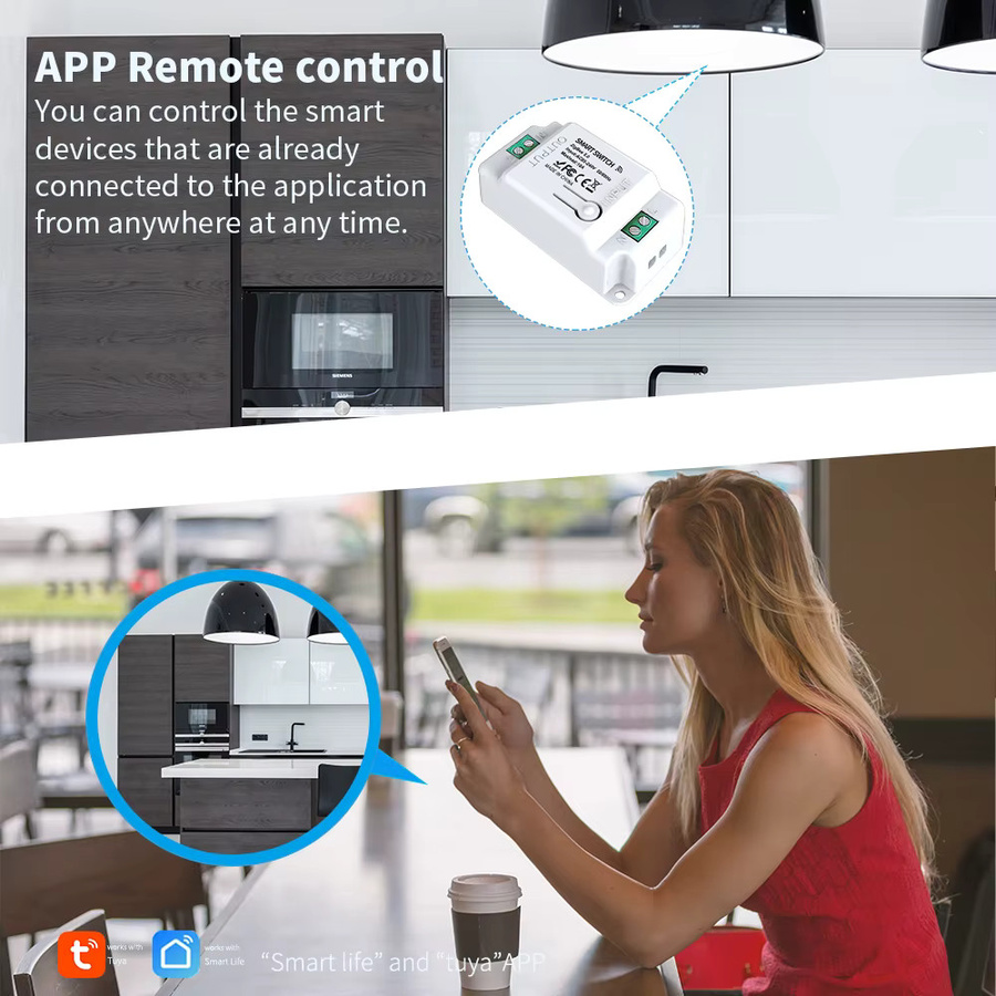 Tuya Smart WLAN Switch mit RF 433MHz Fernbedienung in Weiß, kompatibel mit Smart Life App, Amazon Alexa und Google Assistant - Bild 2