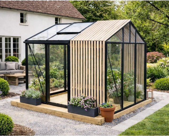 Bloomcabin Premium-Qualität Gewächshaus Accoya-Fusion GHCAF2 in Schwarz mit Sicherheitsglas, Aluminium, Accoya-Holz, integrierten Dachfenstern und Belüftungssystem - Bild 1