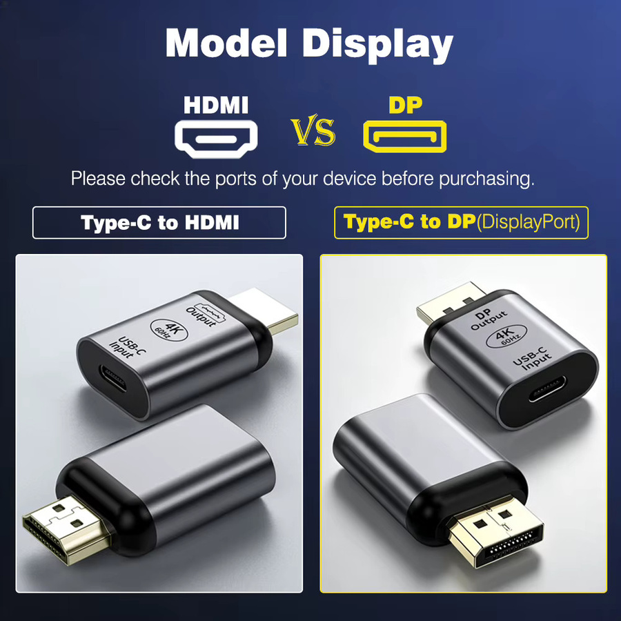 UGOURD USB-C auf HDMI und DisplayPort Adapter in Grau, 4K@60Hz und 2K@144Hz Konverter, kompatibel mit Thunderbolt 3/4/5 - Bild 2