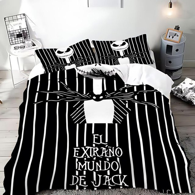 The Nightmare Before Christmas Bettwäscheset aus Polyester mit Bettbezug und Kissenbezug, Schwarz, B/H: 135 x 200 cm - Bild 1