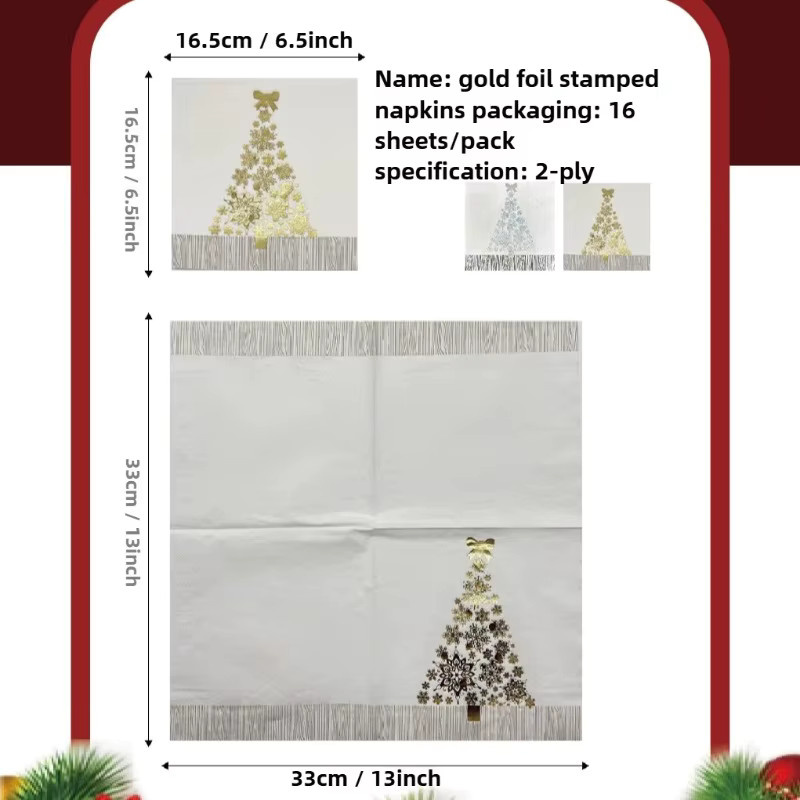 GUANYAO Weihnachts Servietten mit Tannenbaum-Motiv, 16 Stück, Weiß, B/B: 33 x 33 cm, Einweg Decoupage Papier - Bild 5