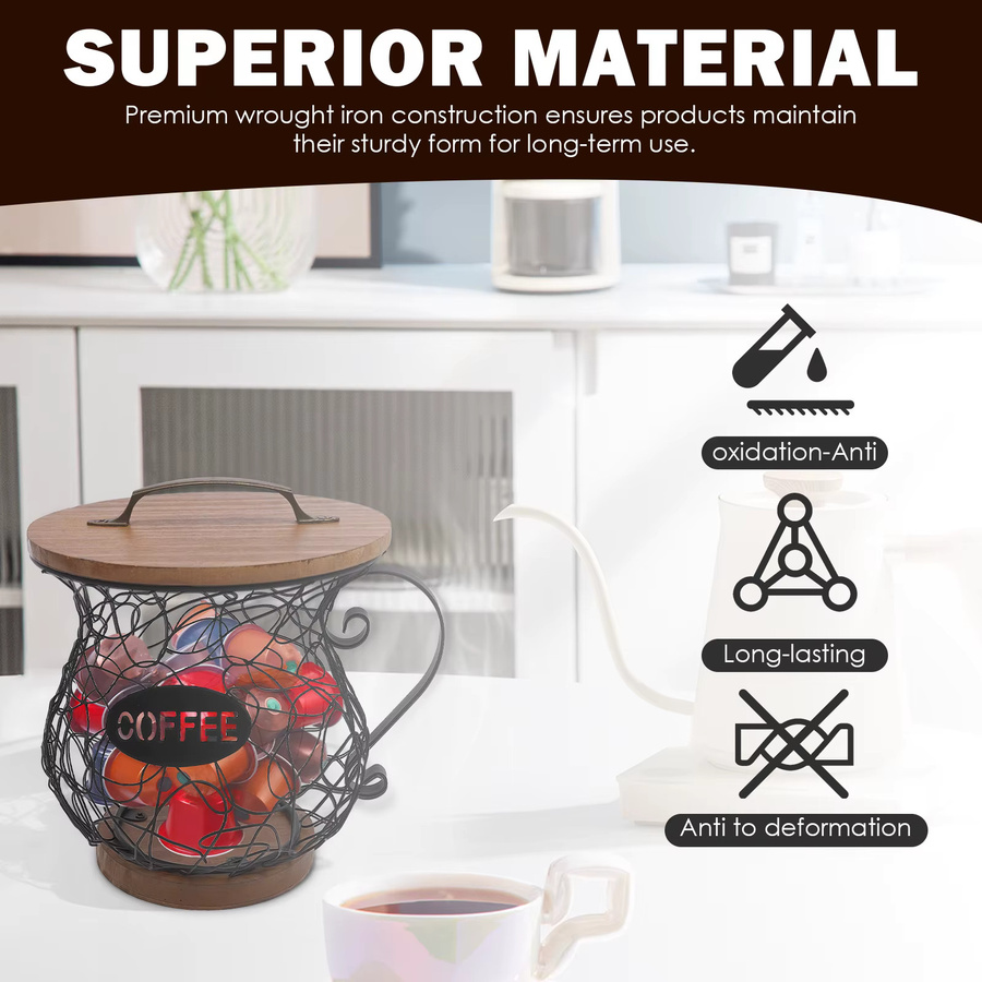 Kaffeekapselhalter aus Metall mit Deckel in Schwarz zur Aufbewahrung von Kaffeepads für Küche und Büro - Bild 3