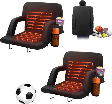 VEVOR 2er Set beheizbare Stadionstühle mit Rückenlehne, faltbare Polsterstühle mit 3 Heizstufen, Getränkehalter und Tasche, Farbe: Schwarz - Bild 1