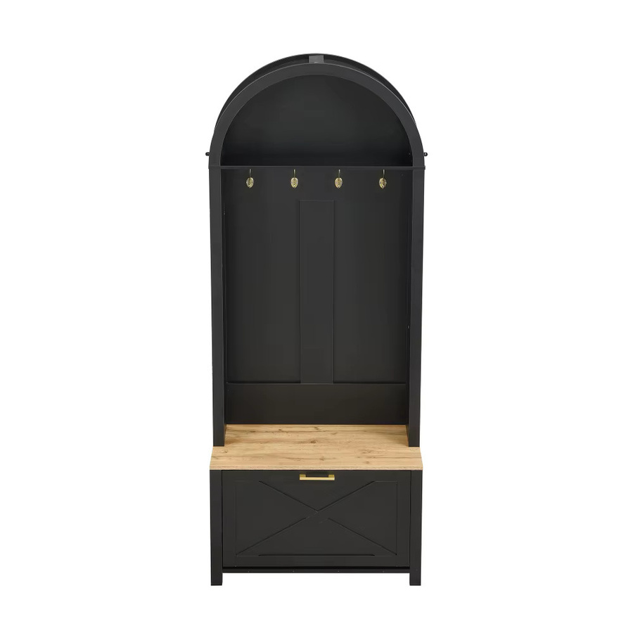 PINGGO Multifunktionaler Garderobenständer mit Sitzbank und Schuhregal, Modernes Hallentree aus MDF in Schwarz, B/T/H: 75 x 35 x 195 cm - Bild 2