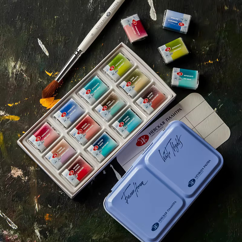 Russische weiße Nacht Aquarellfarben Set mit 12 Farben in der Originalverpackung für Kunststudenten und Malerei, Multicolour - Bild 2