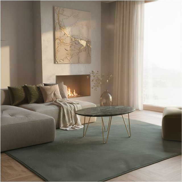 Waschbarer Kurzflorteppich NECKAR von Kadima Design, einfarbig, Grün, B/T: 200 x 290 cm - Bild 1