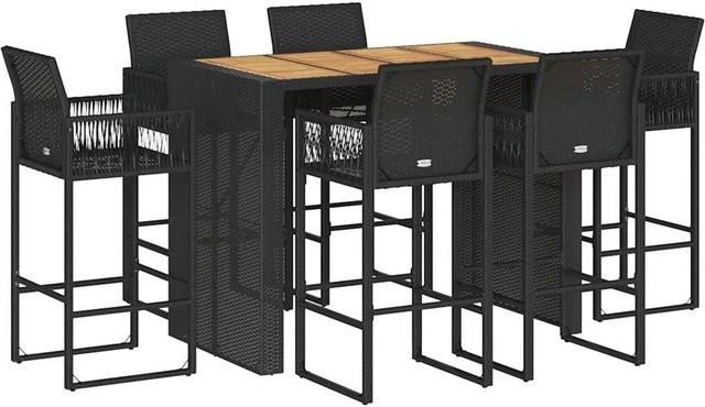 vidaXL 7-tlg. Gartenbar-Set aus Poly-Rattan und Akazienholz in Schwarz - Bild 1